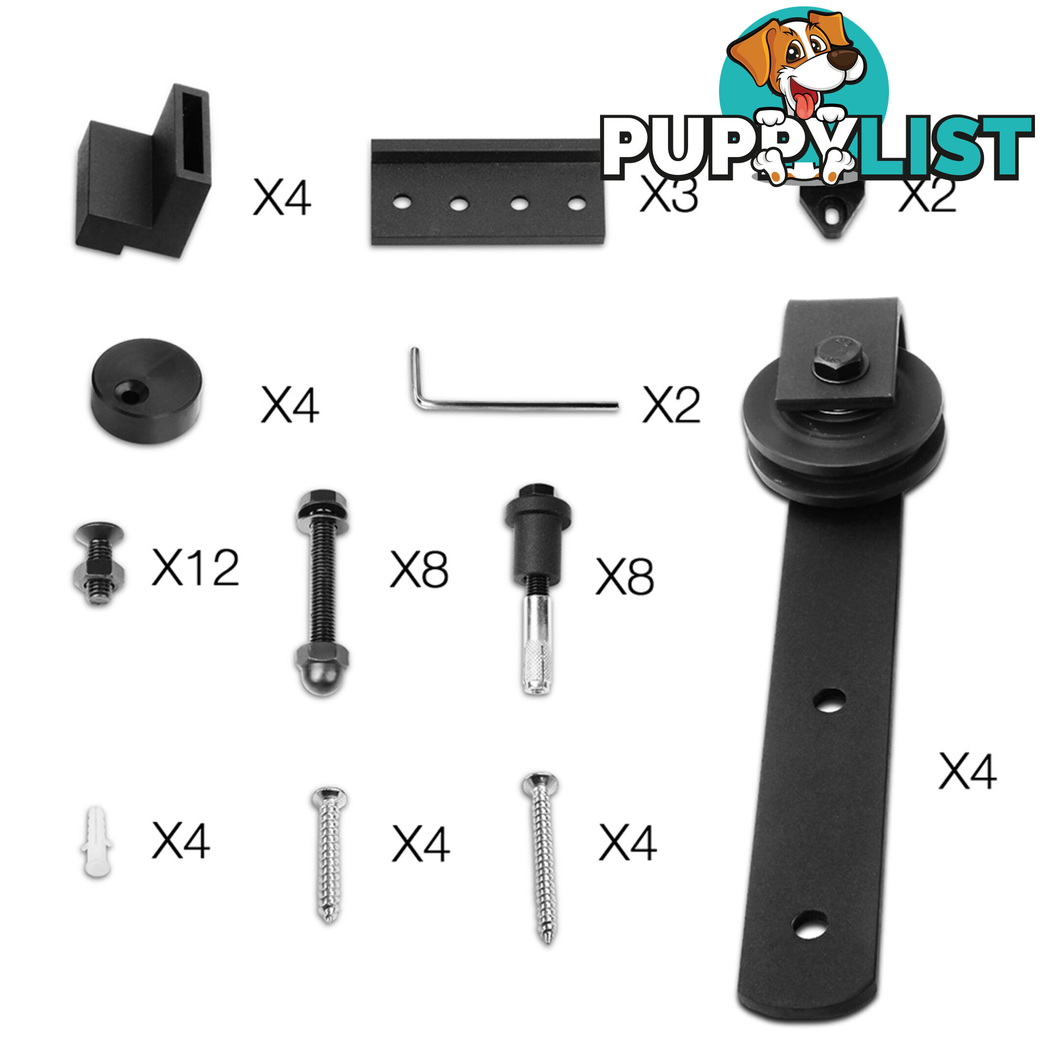 Sliding Barn Door Hardware Track Set Powder Coat Steel Black - 4M