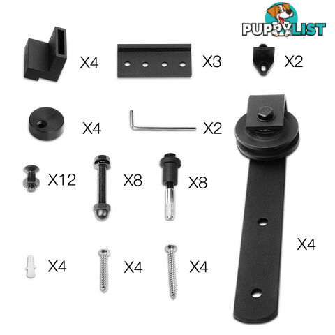 Sliding Barn Door Hardware Track Set Powder Coat Steel Black - 4M