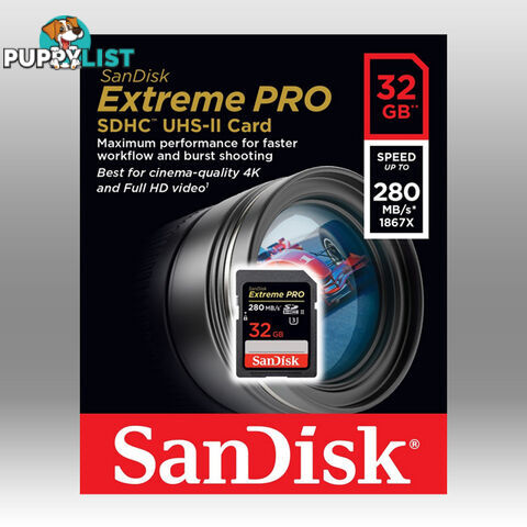 SanDisk 32GB Extreme Pro SD (SDHC) Card UHS-II 280MB/s