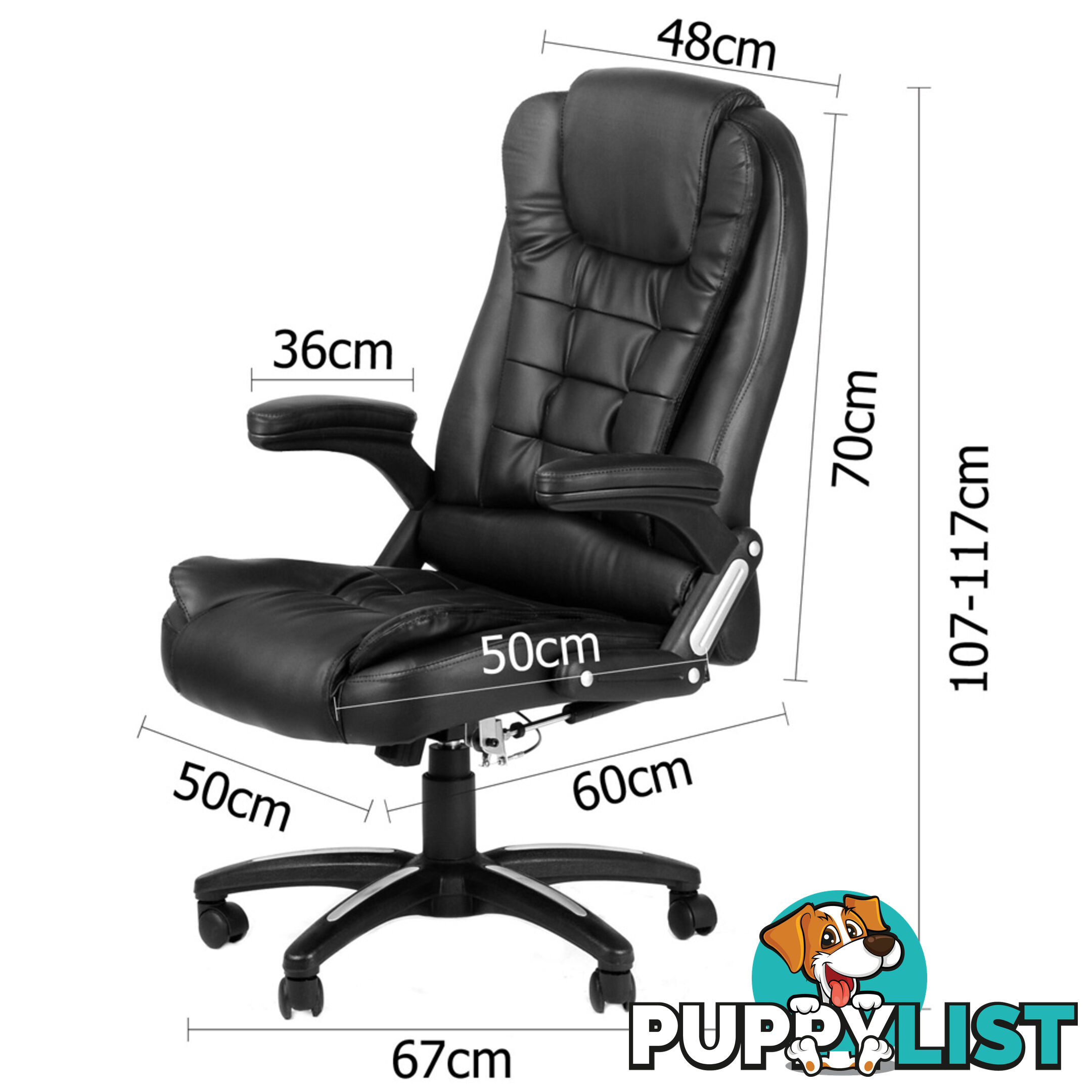 8 Point Massage Executive PU Leather Office Computer Chair Black