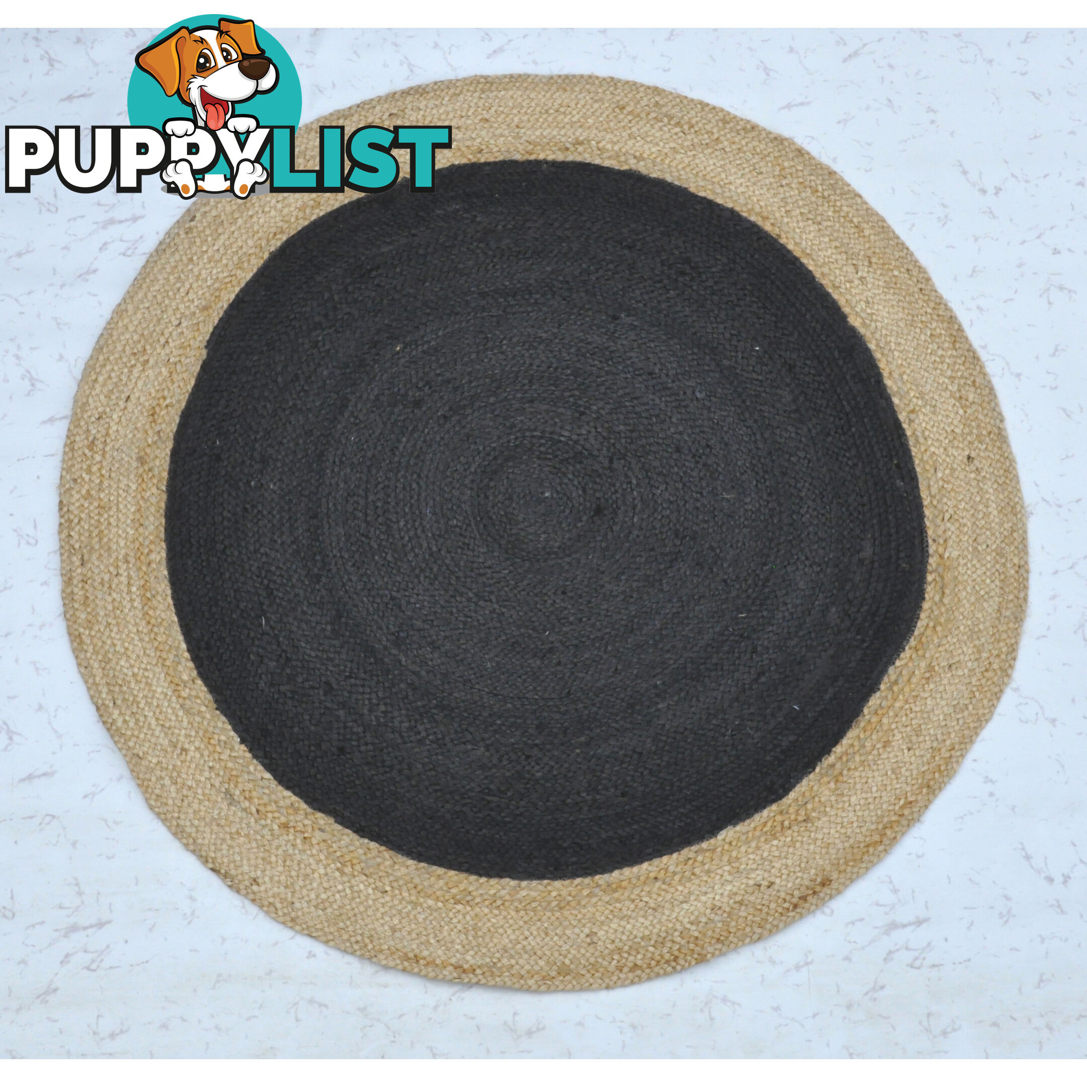 Jute Round Black Rug Black & Natural 200x200cm