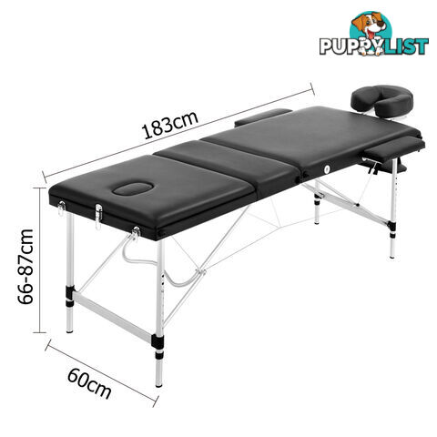 Portable Aluminium 3 Fold Massage Table Chair Bed Black 60cm