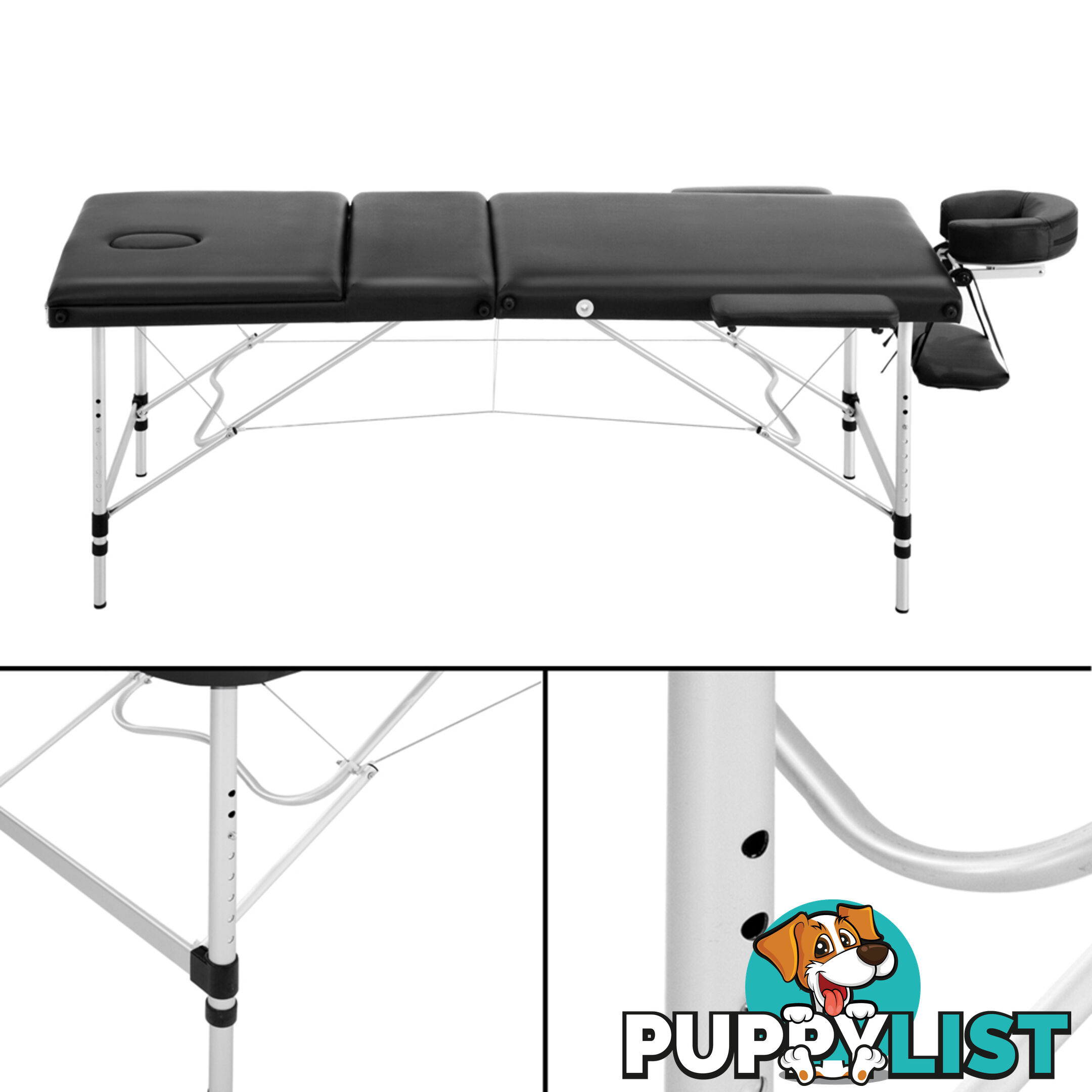 Portable Aluminium 3 Fold Massage Table Chair Bed Black 60cm