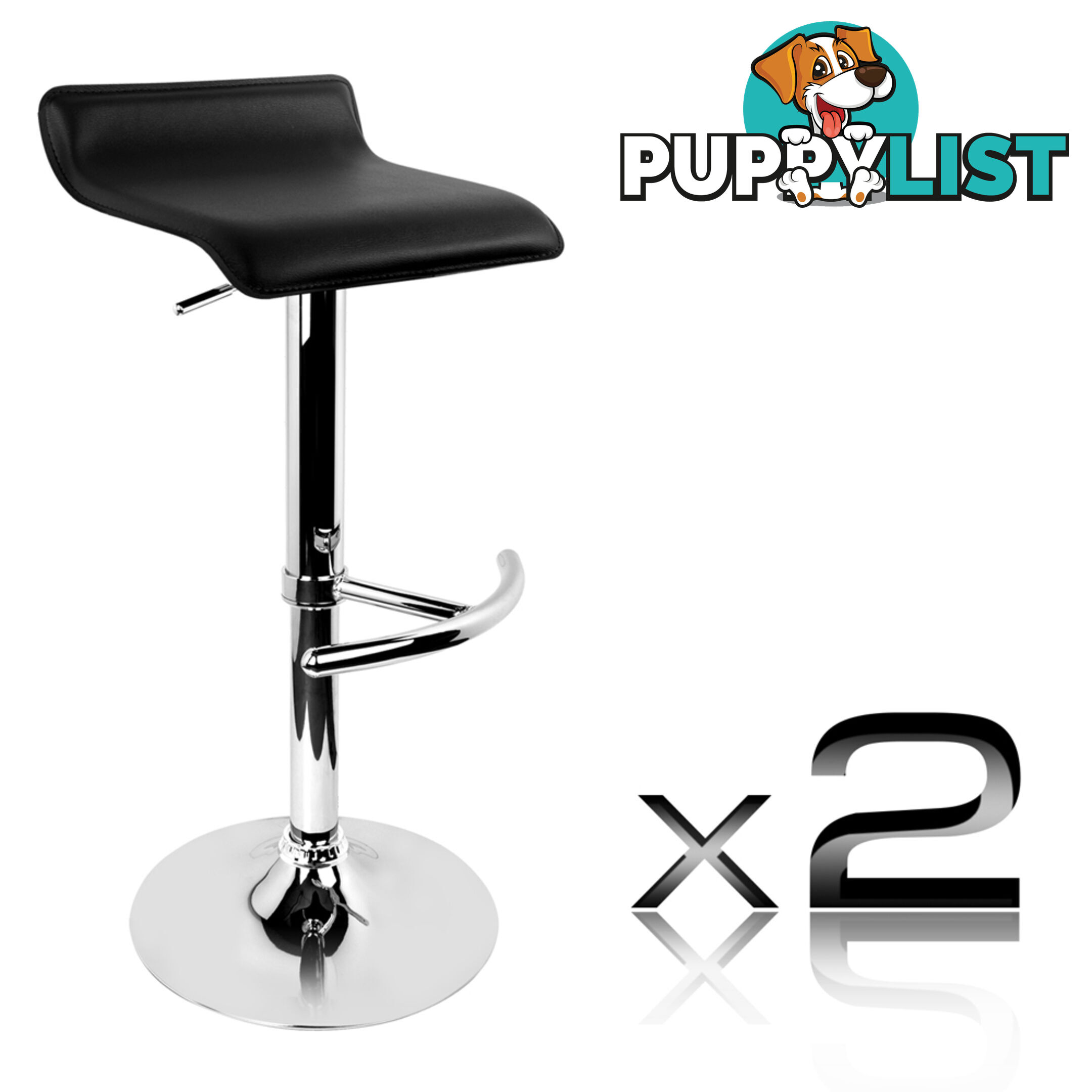 Set of 2 PVC Leather Kitchen Bar Stool Black