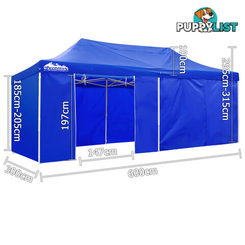 3m x 6m Folding Outdoor Gazebo Marquee Blue