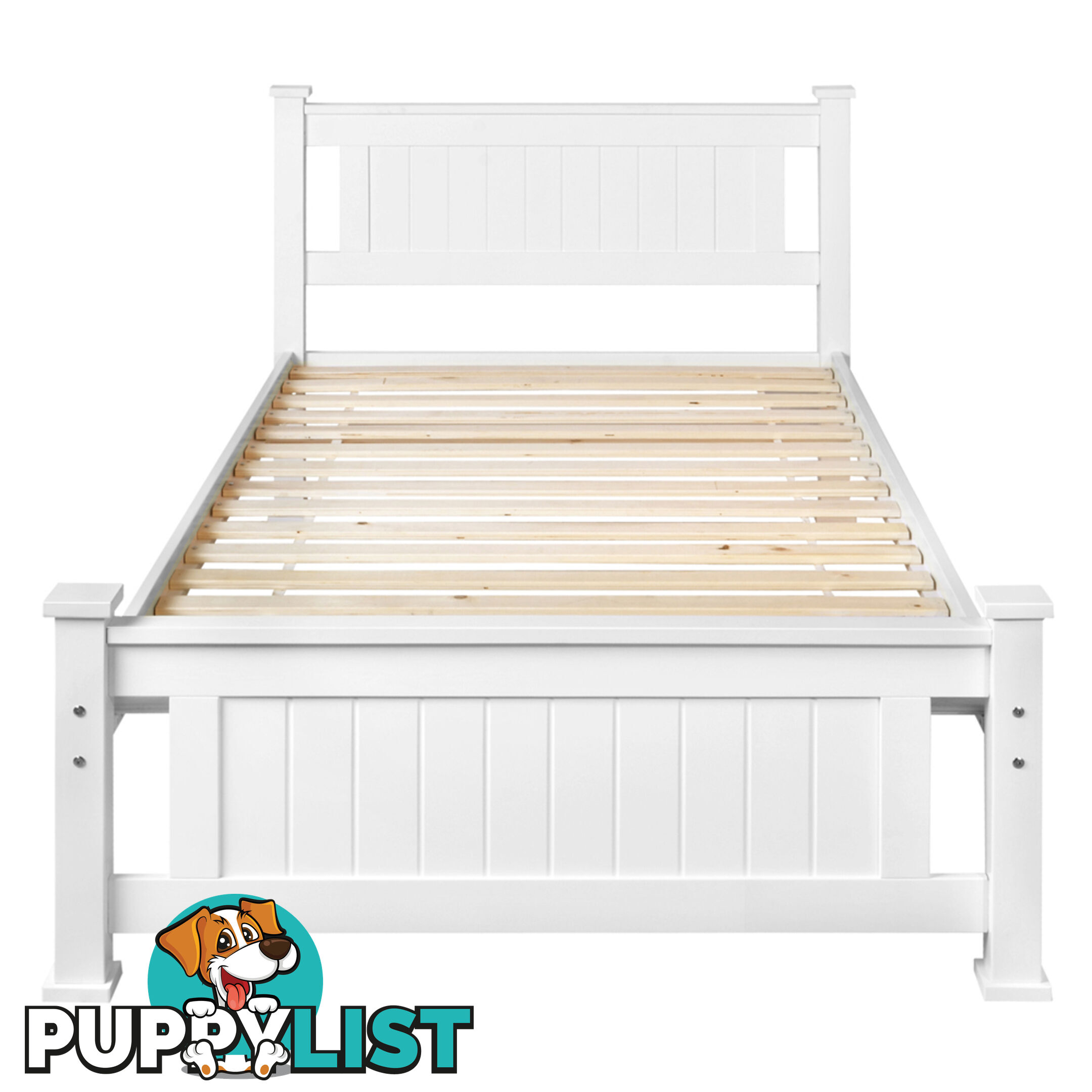 Wooden Bed Frame Pine Wood Single White