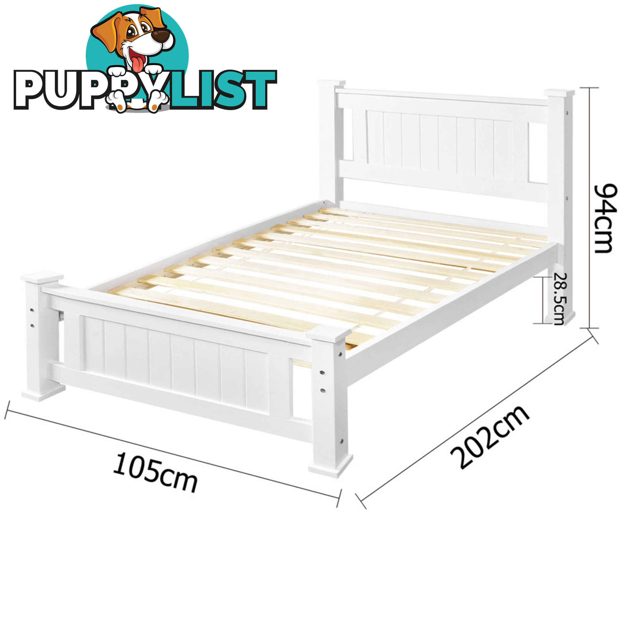 Wooden Bed Frame Pine Wood Single White