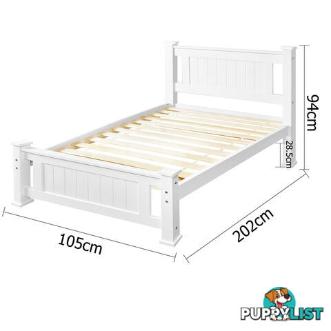 Wooden Bed Frame Pine Wood Single White