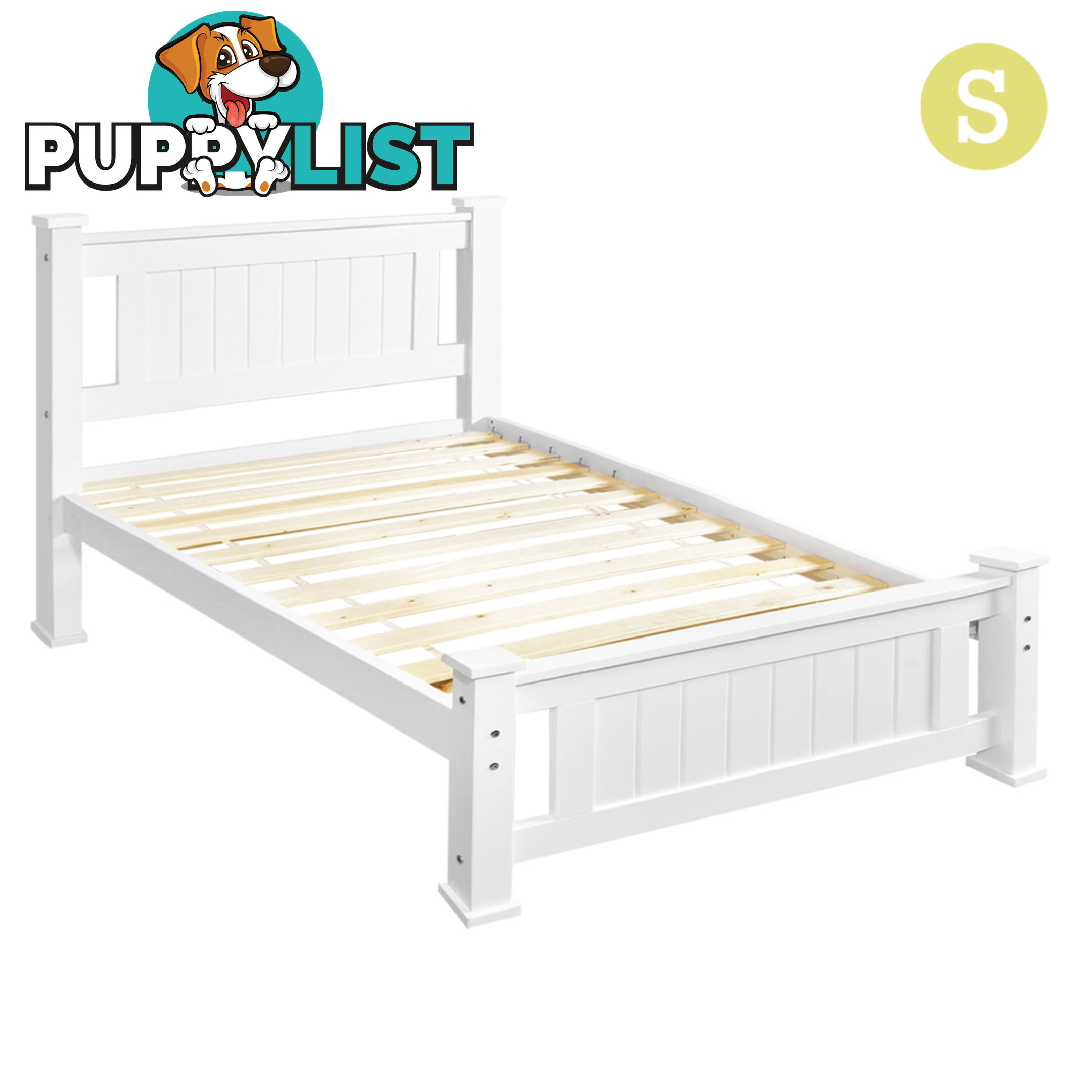 Wooden Bed Frame Pine Wood Single White