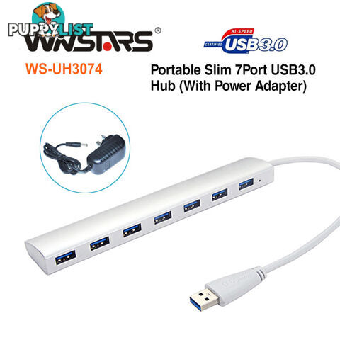 Portable slim 7-Port USB3.0 Hub with Power Adapter (SAA approval Power)