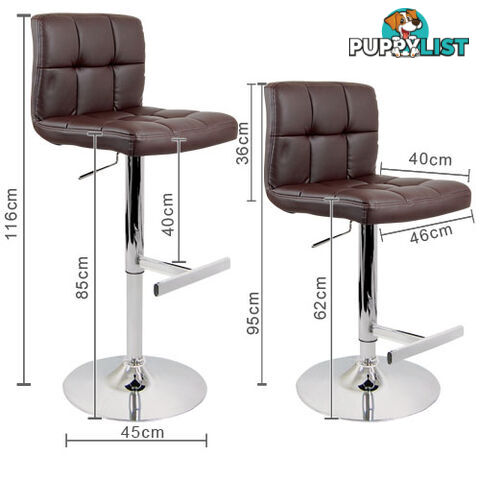 Set of 2 PU Leather Kitchen Bar Stool Chocolate