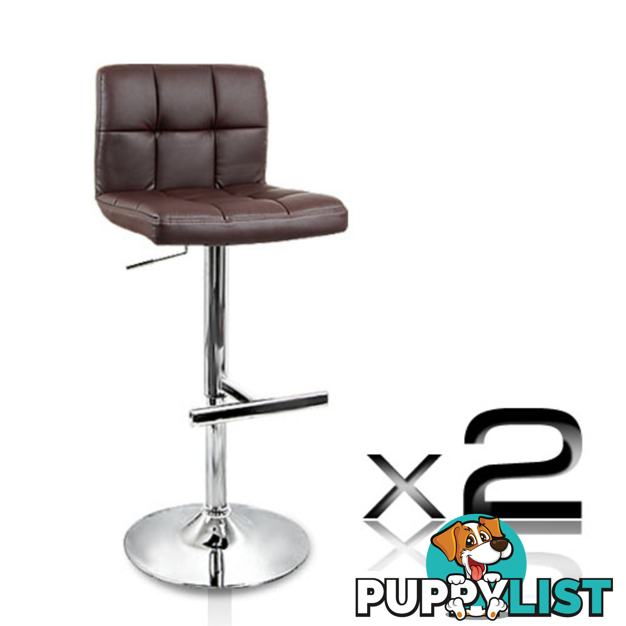 Set of 2 PU Leather Kitchen Bar Stool Chocolate