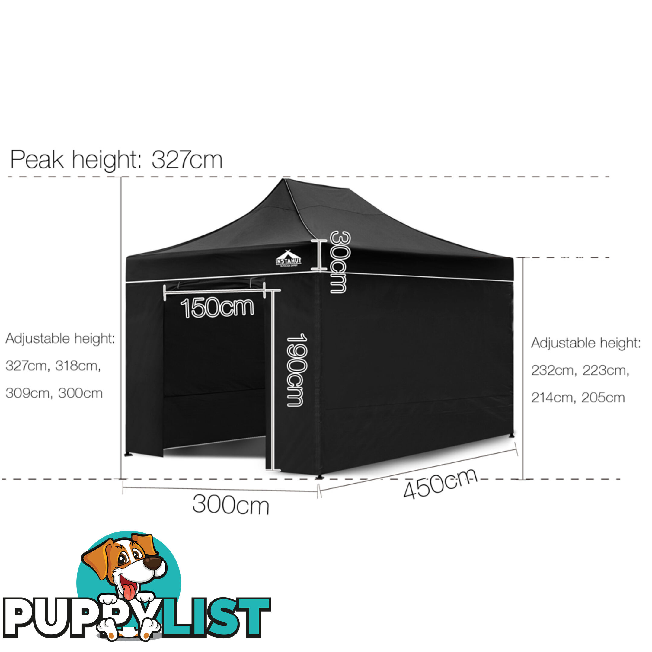 3x4.5 Pop Up Gazebo Hut with Sandbags Black