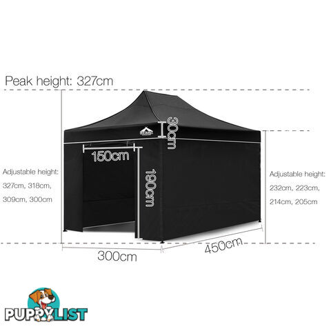 3x4.5 Pop Up Gazebo Hut with Sandbags Black