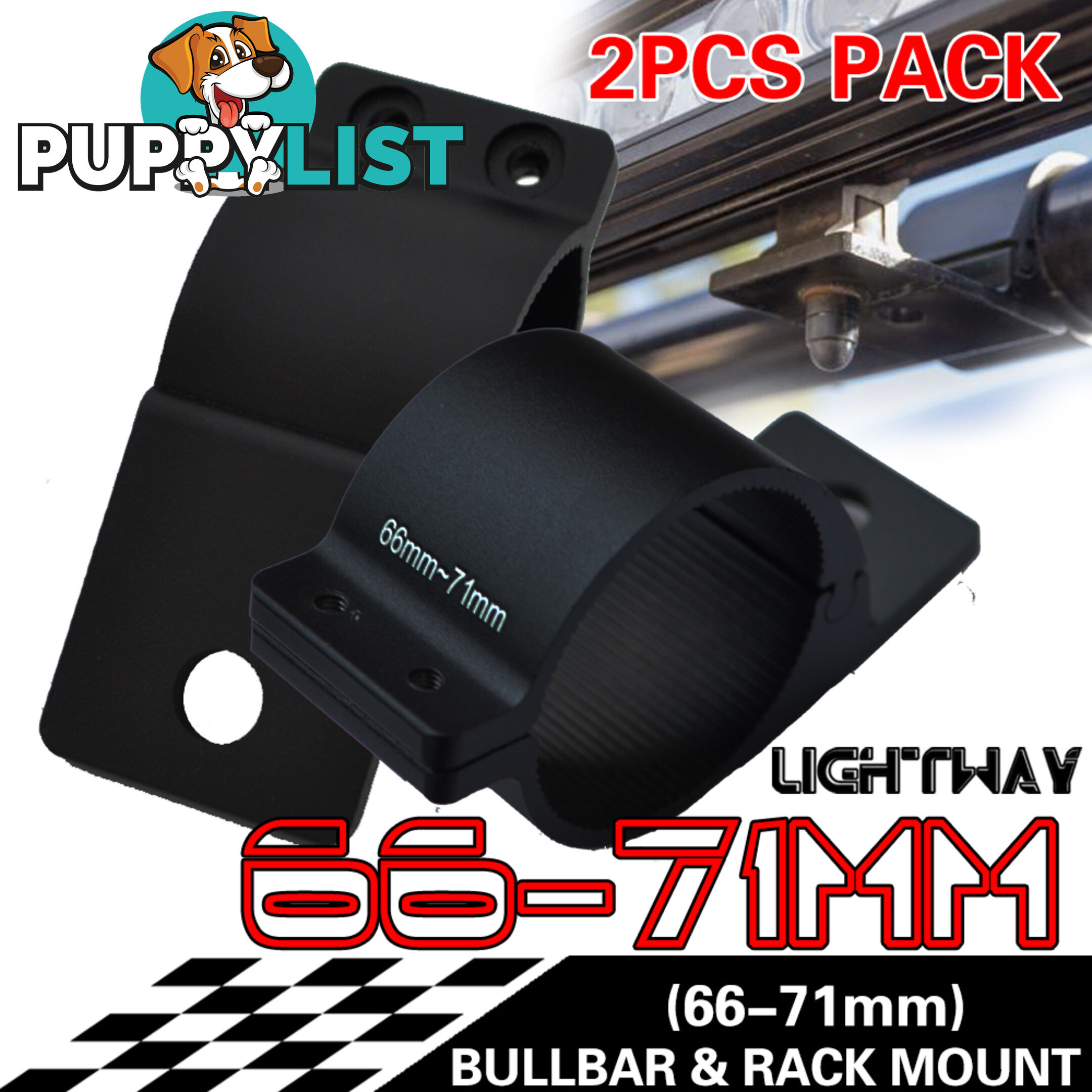 PAIR Bullbar Mounting Bracket Clamp 66-71mm For LED Light Bar HID Antenna ARB