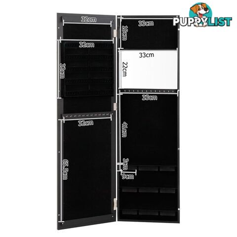 Wall Mount Jewellery Cabinet w/ Mirror Black