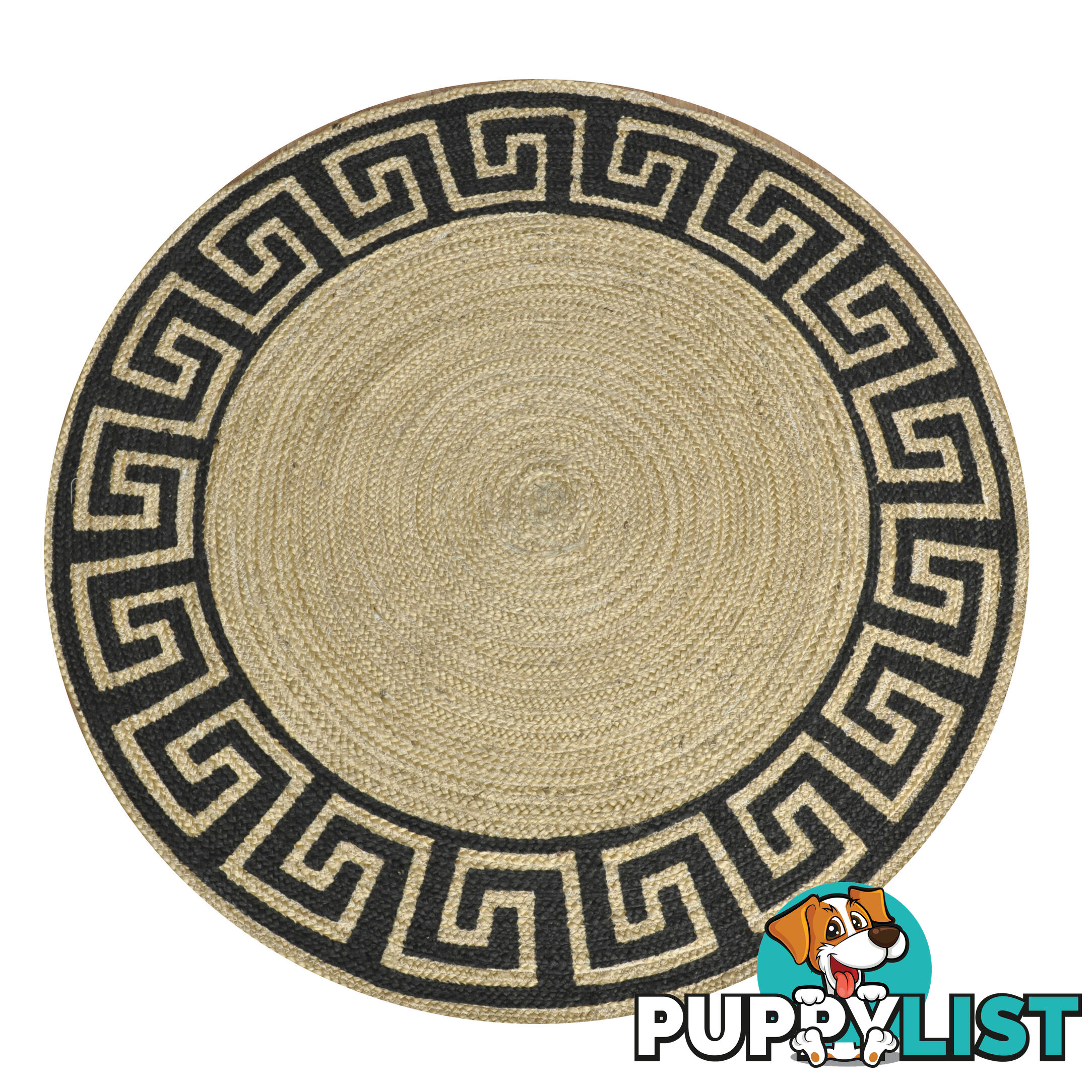 Printed Greek Key Rug Black & Natural 120x120cm