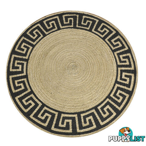 Printed Greek Key Rug Black & Natural 120x120cm