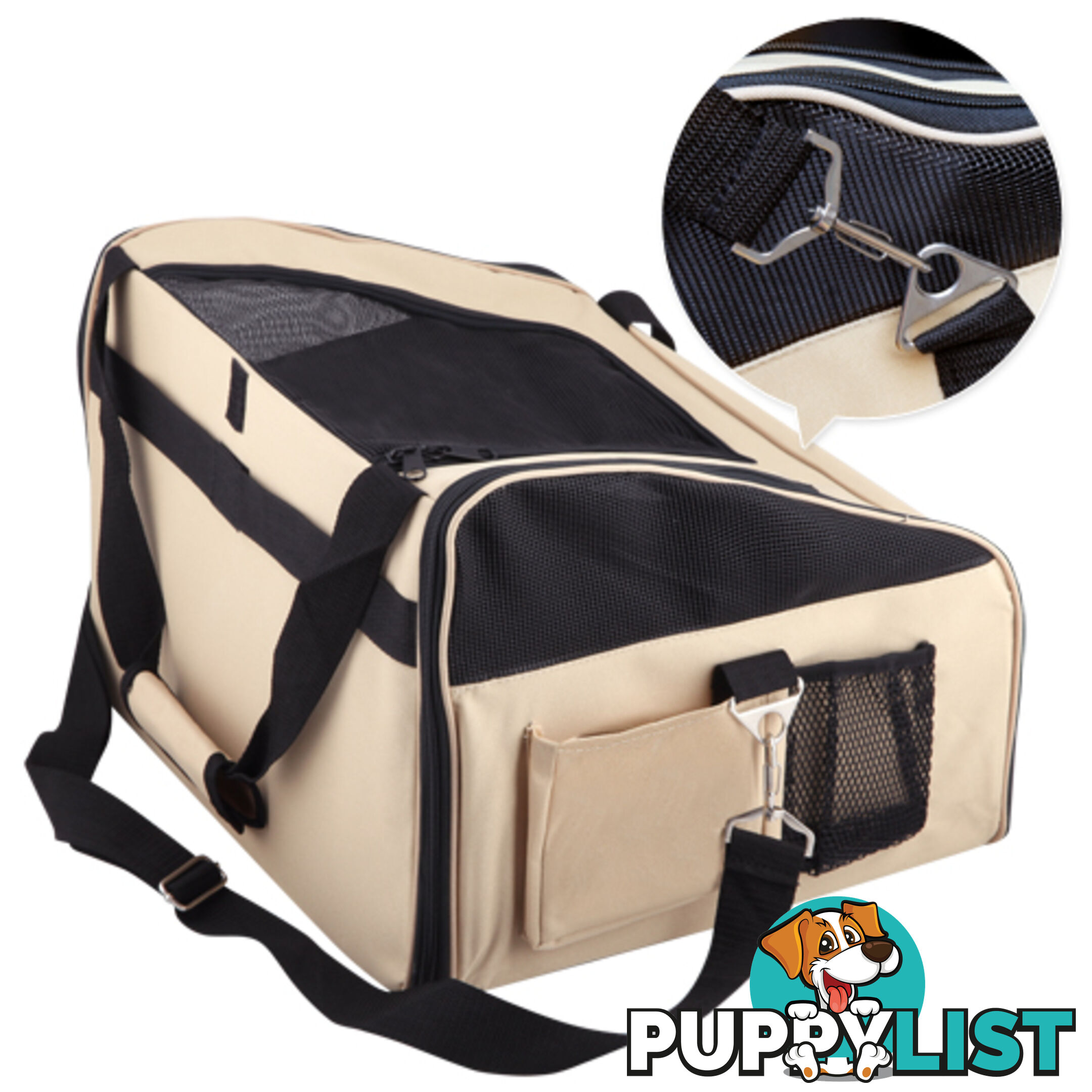 Pet Dog Cat Car Seat Carrier Travel Bag Large Beige