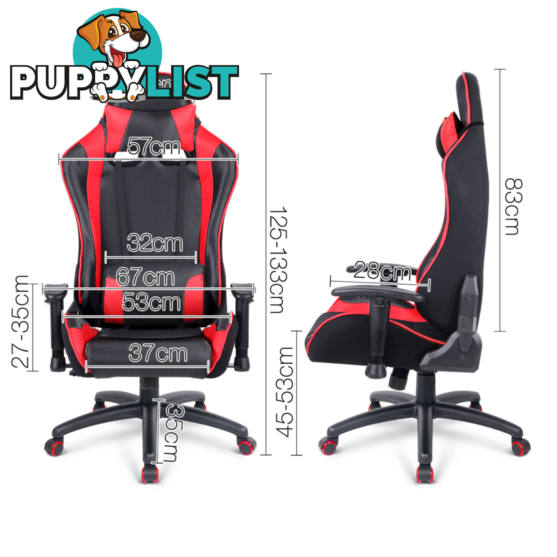 PU Leather & Mesh Reclining Office Desk Gaming Executive Chair - Red