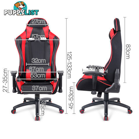 PU Leather & Mesh Reclining Office Desk Gaming Executive Chair - Red