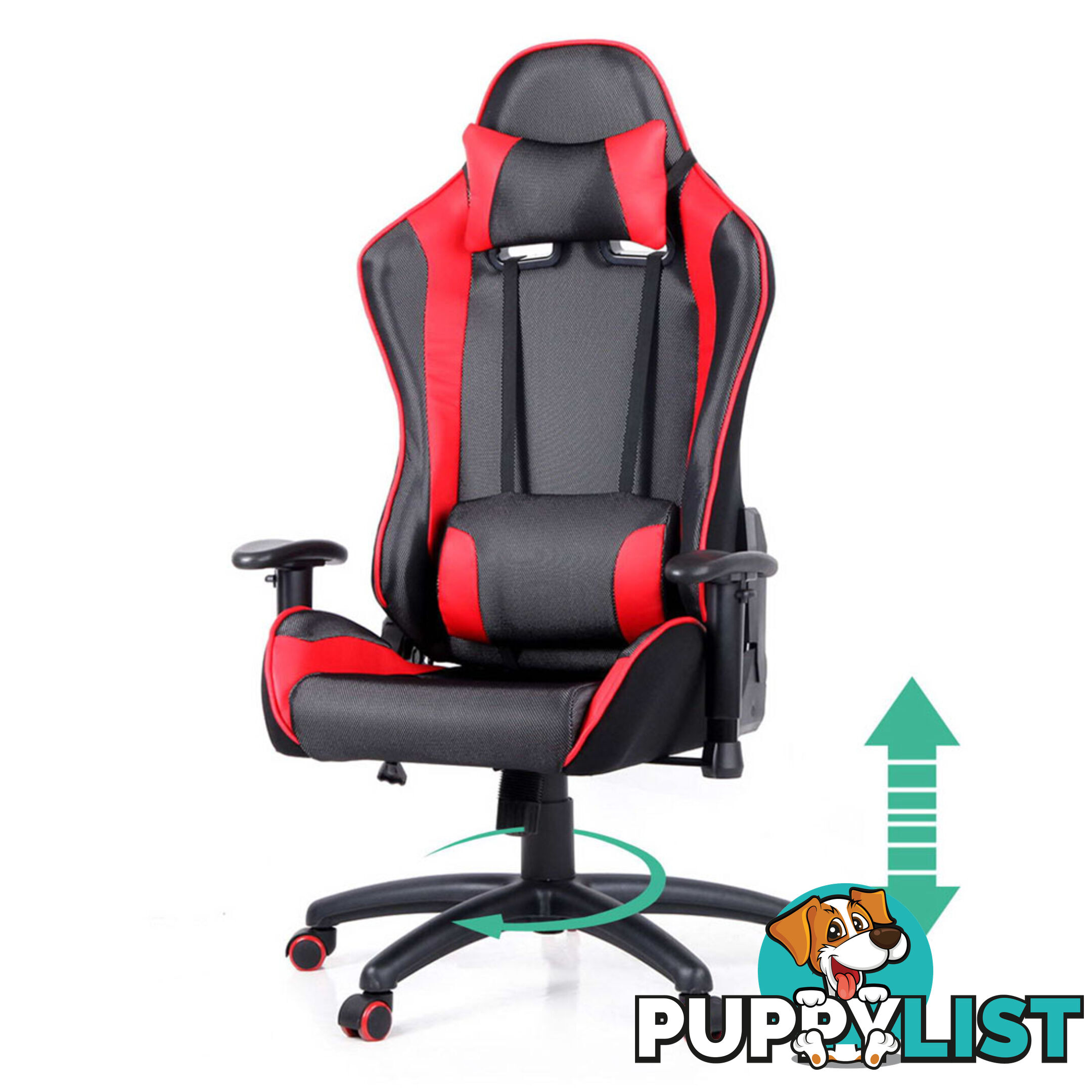 PU Leather & Mesh Reclining Office Desk Gaming Executive Chair - Red