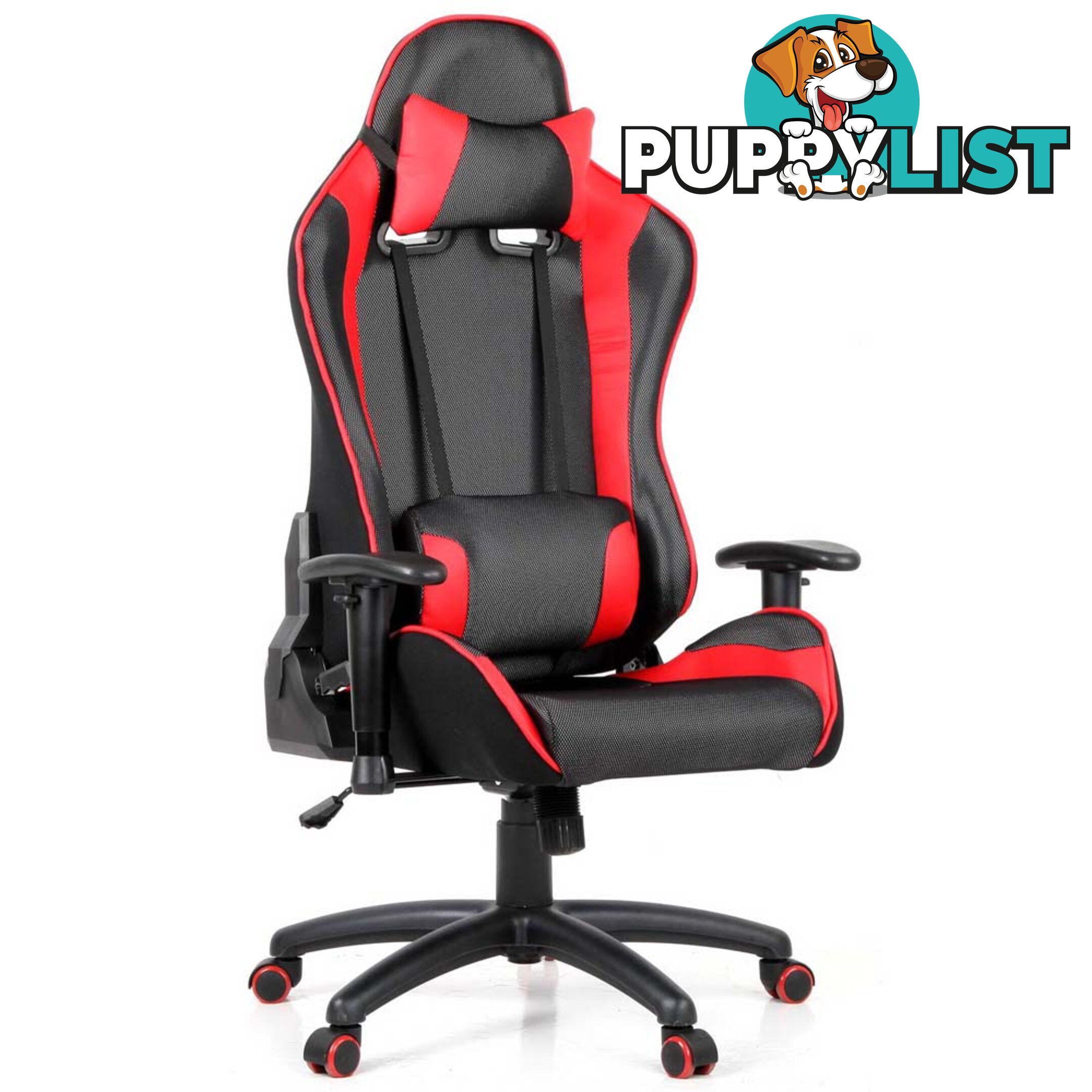 PU Leather & Mesh Reclining Office Desk Gaming Executive Chair - Red