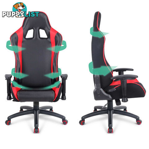 PU Leather & Mesh Reclining Office Desk Gaming Executive Chair - Red