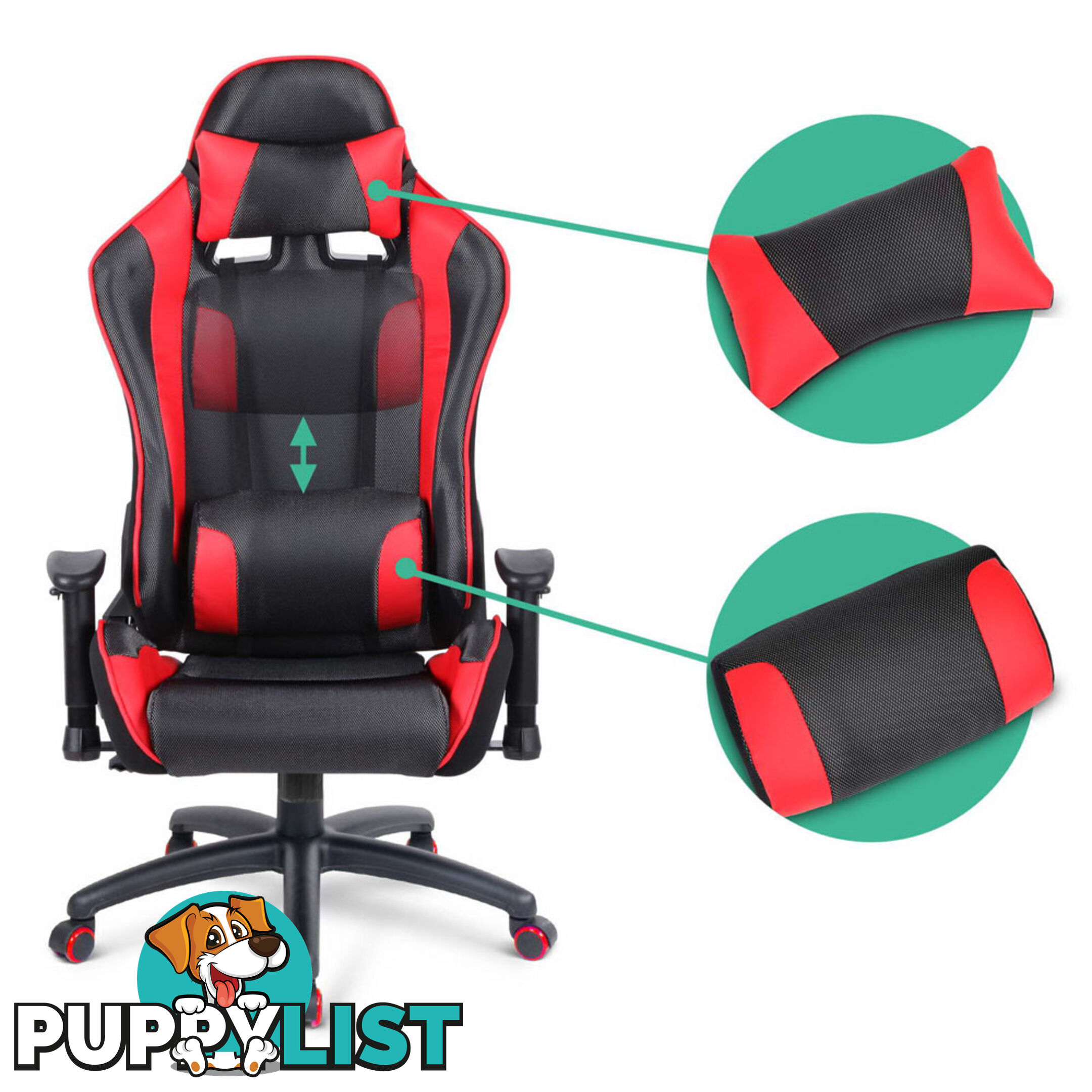 PU Leather & Mesh Reclining Office Desk Gaming Executive Chair - Red