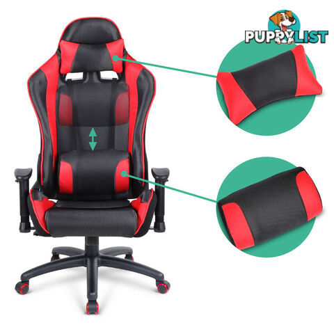 PU Leather & Mesh Reclining Office Desk Gaming Executive Chair - Red