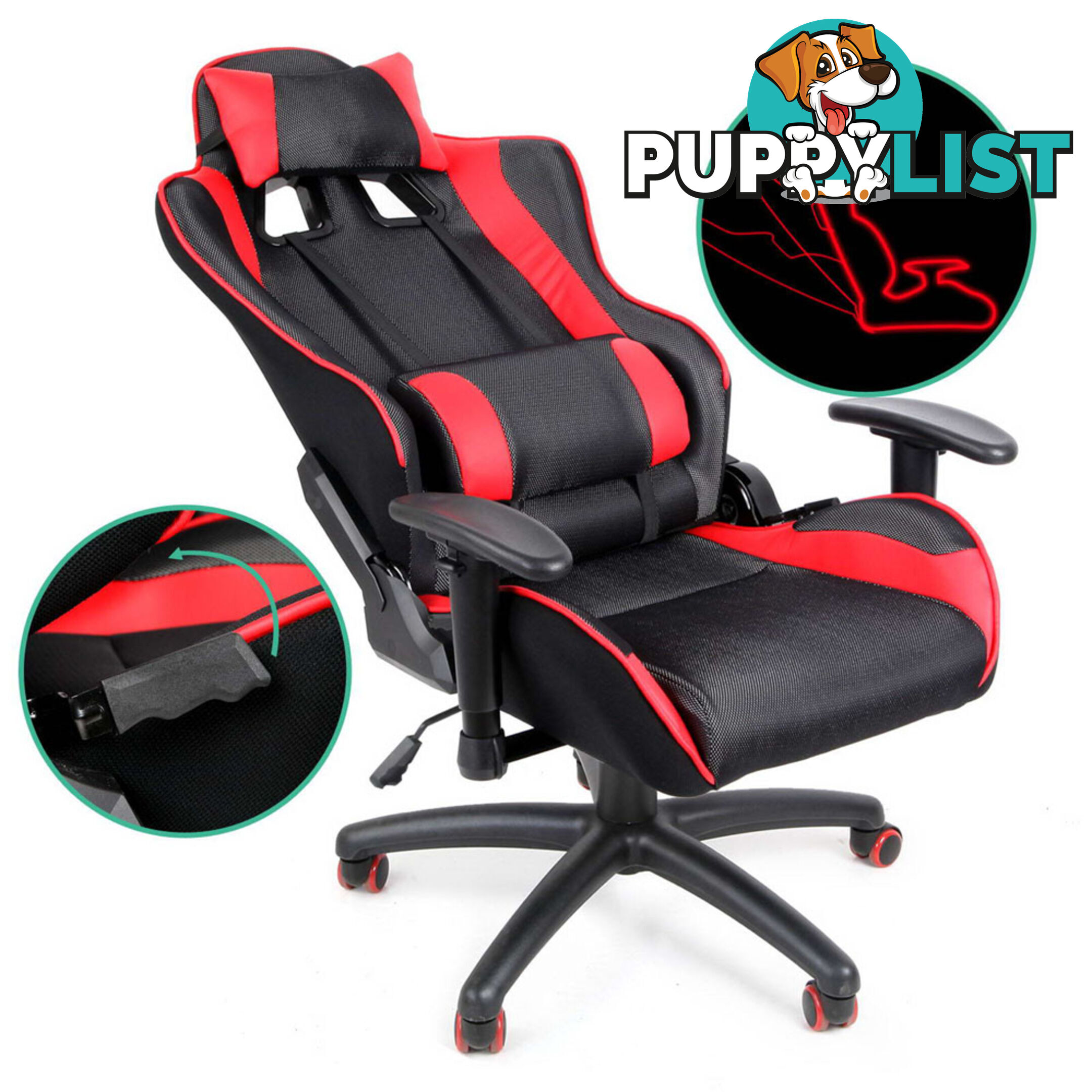 PU Leather & Mesh Reclining Office Desk Gaming Executive Chair - Red