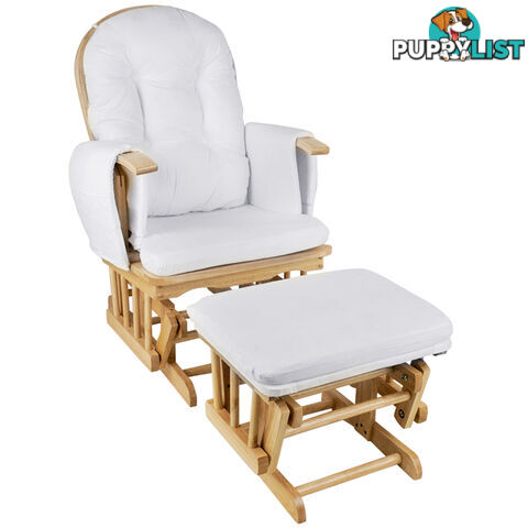 Baby Breast Feeding Sliding Glider Chair w/ Ottoman Natural Wood