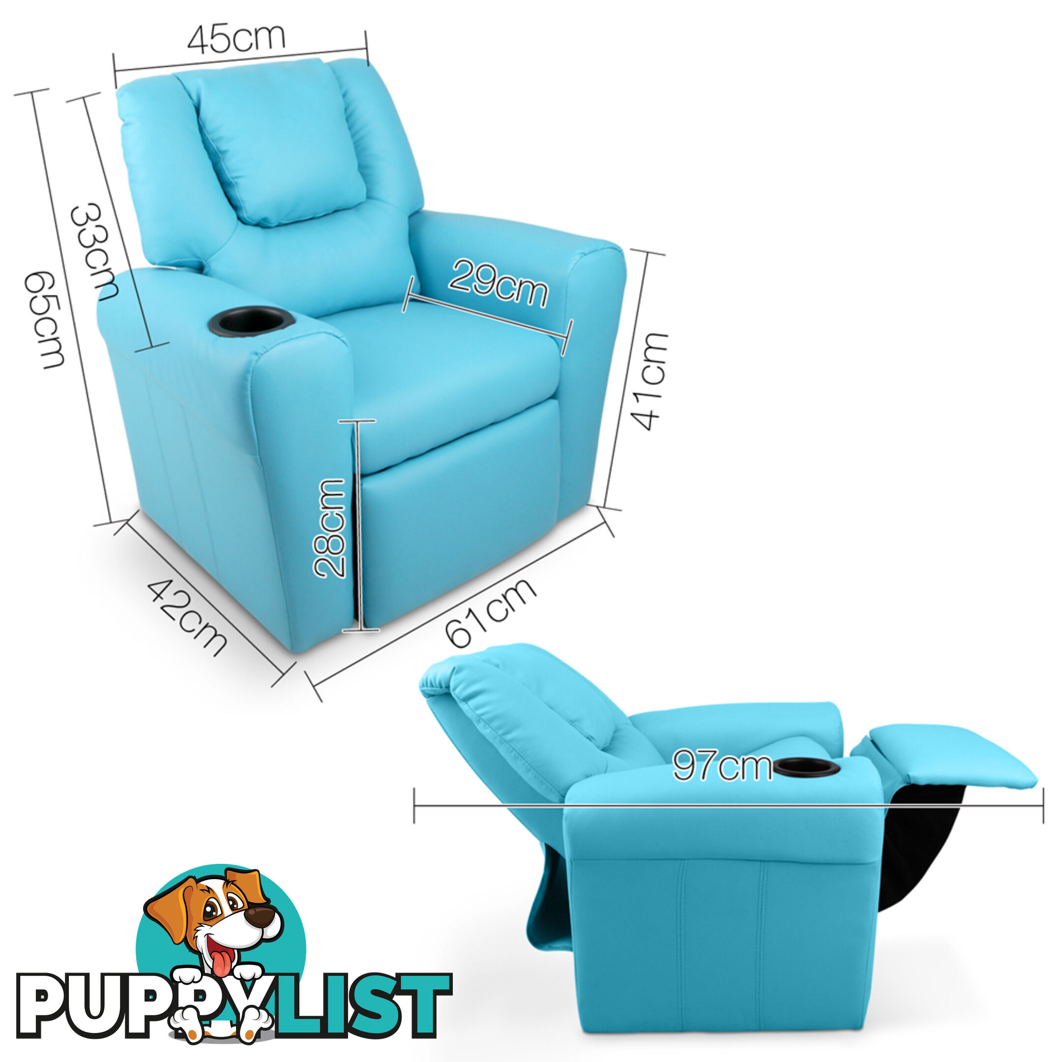 Kids Padded PU Leather Recliner Chair  - Blue