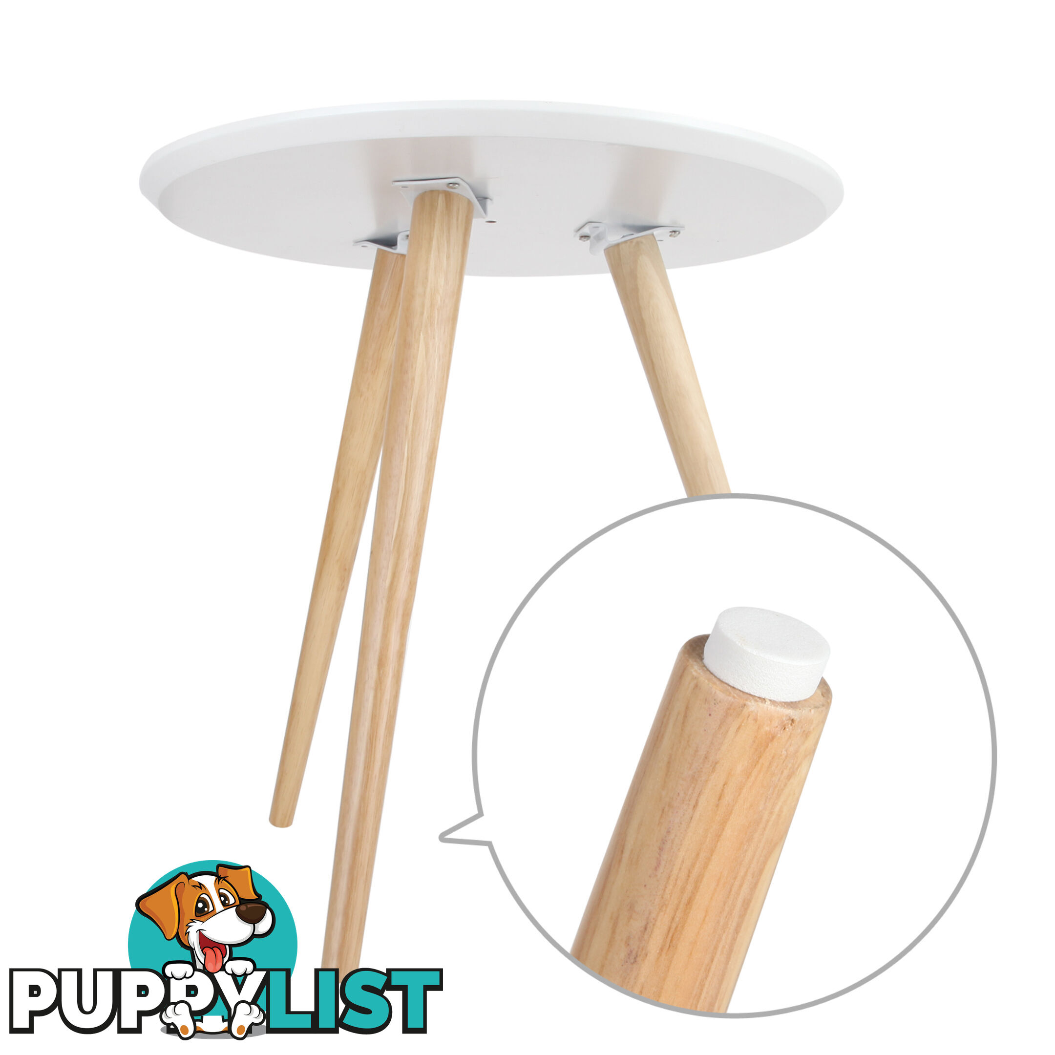 Round Bedside Coffee Table w/ Rubber Wood Legs