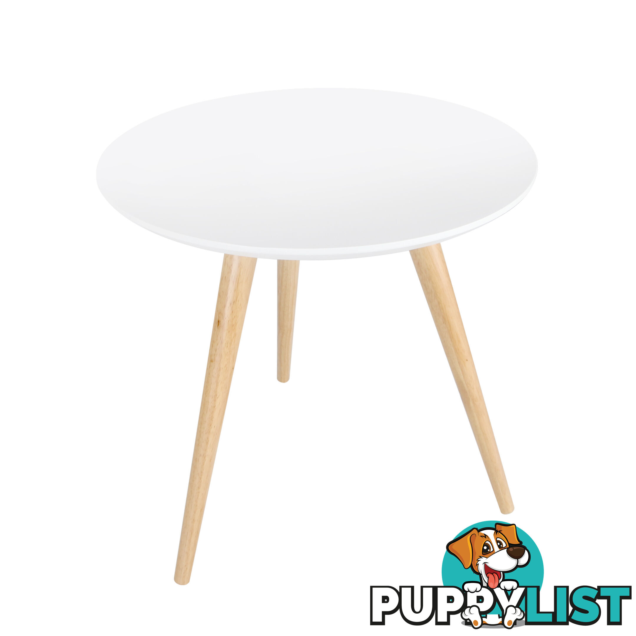 Round Bedside Coffee Table w/ Rubber Wood Legs