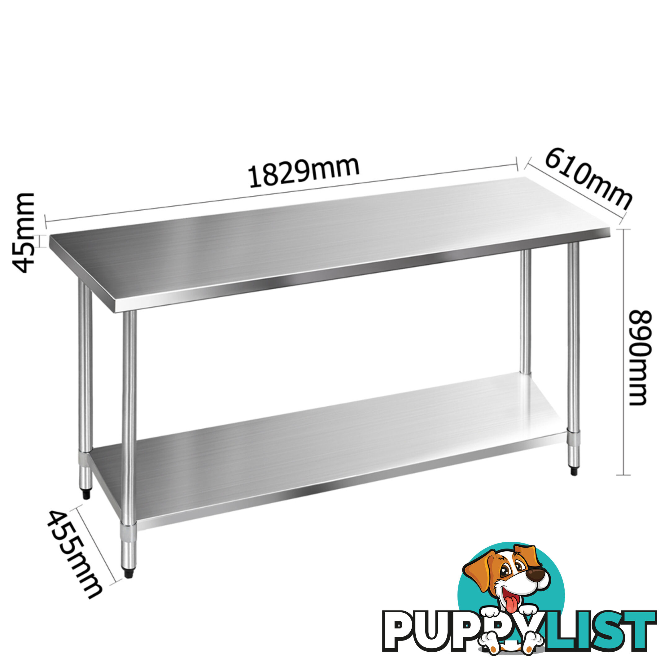 304 Stainless Steel Kitchen Work Bench Table 1829mm