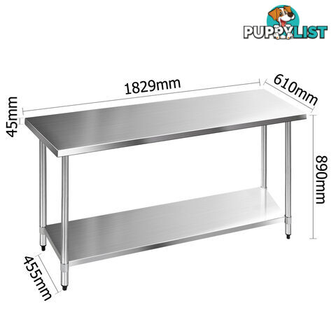 304 Stainless Steel Kitchen Work Bench Table 1829mm