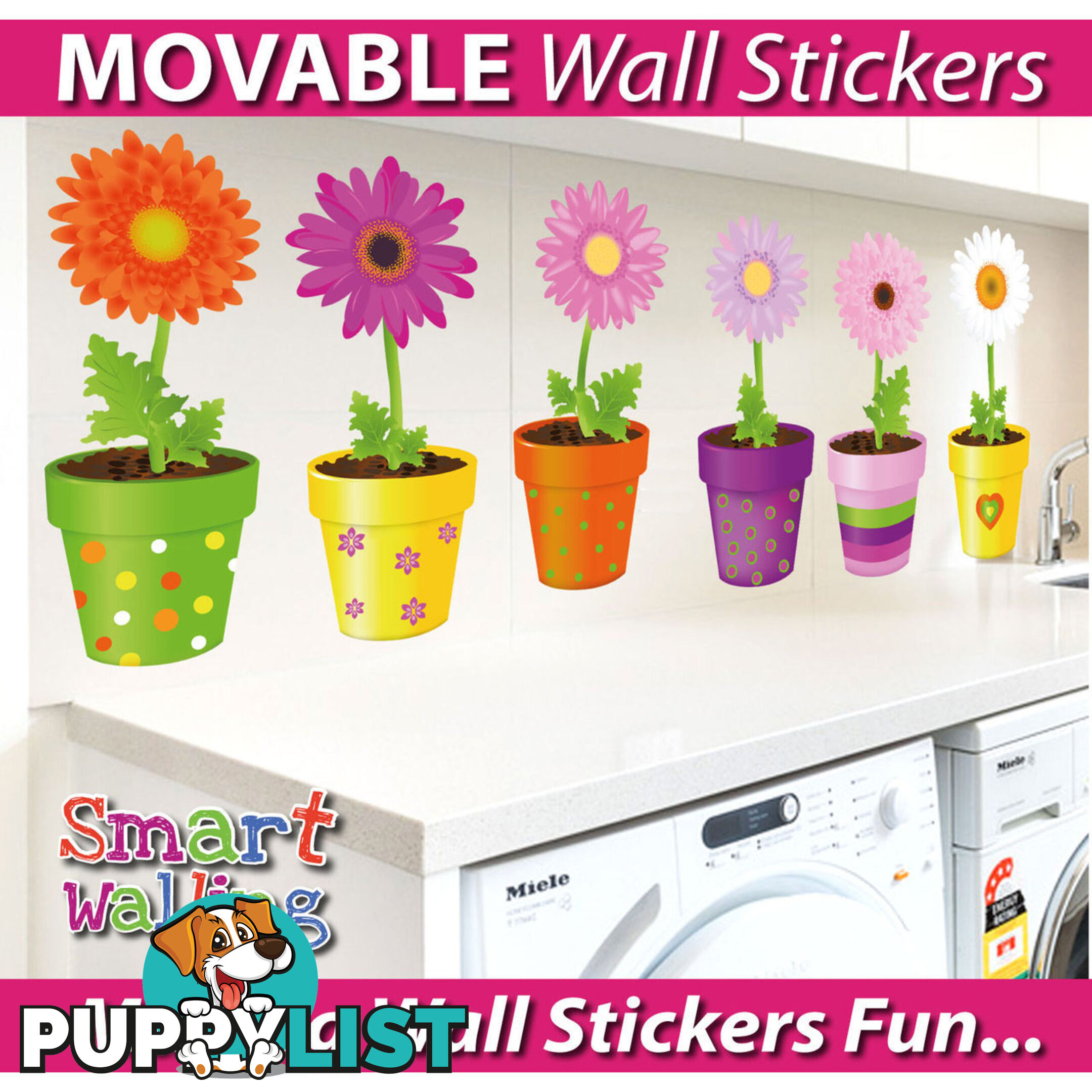 Medium Size Flower Pot Wall Stickers - Totally Movable