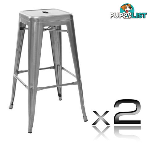 Set of 2 Steel Kitchen Bar Stool 76cm Metallic