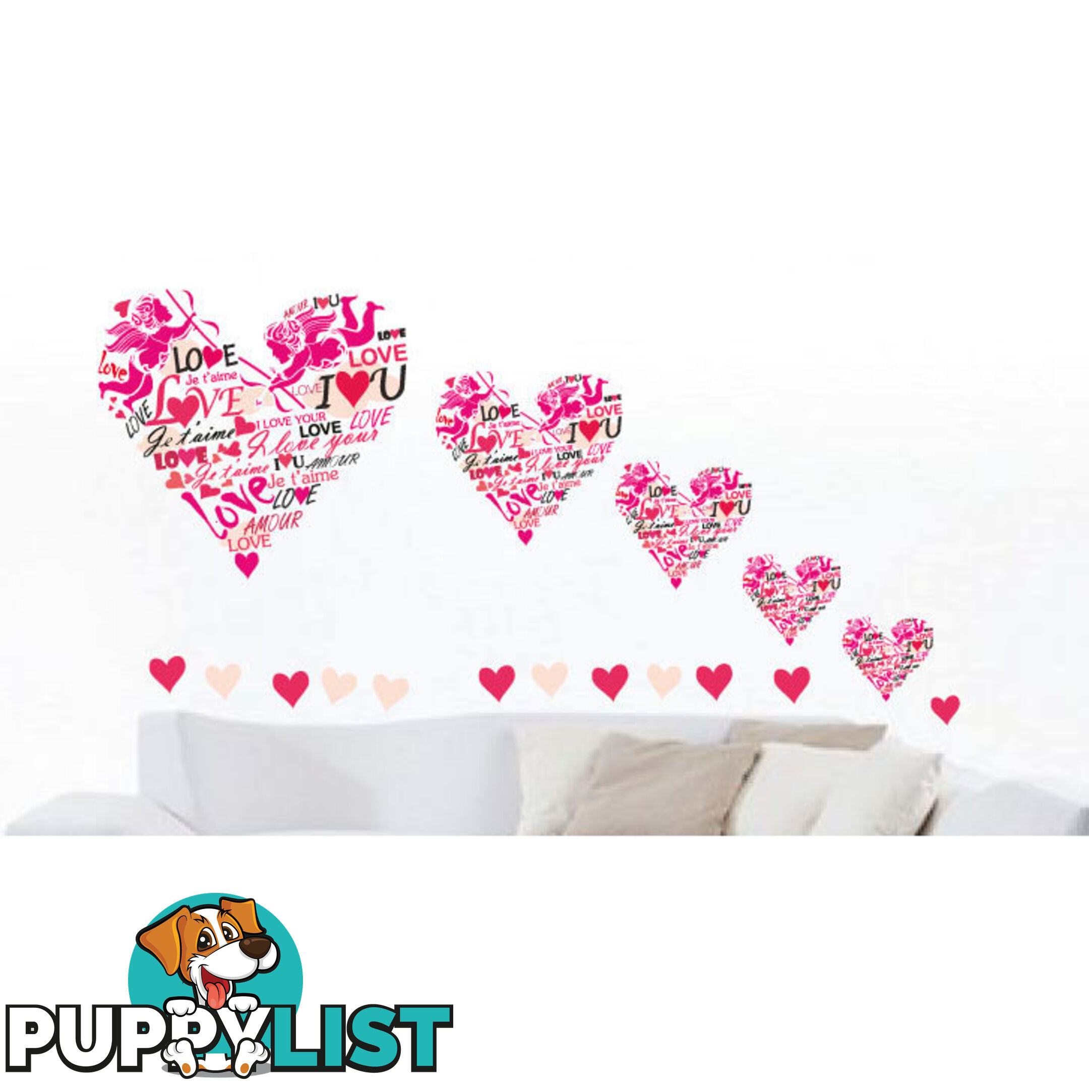 Large Size Pink Cupid Love Hearts Wall Stickers - Totally Movable