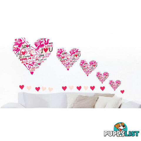 Large Size Pink Cupid Love Hearts Wall Stickers - Totally Movable