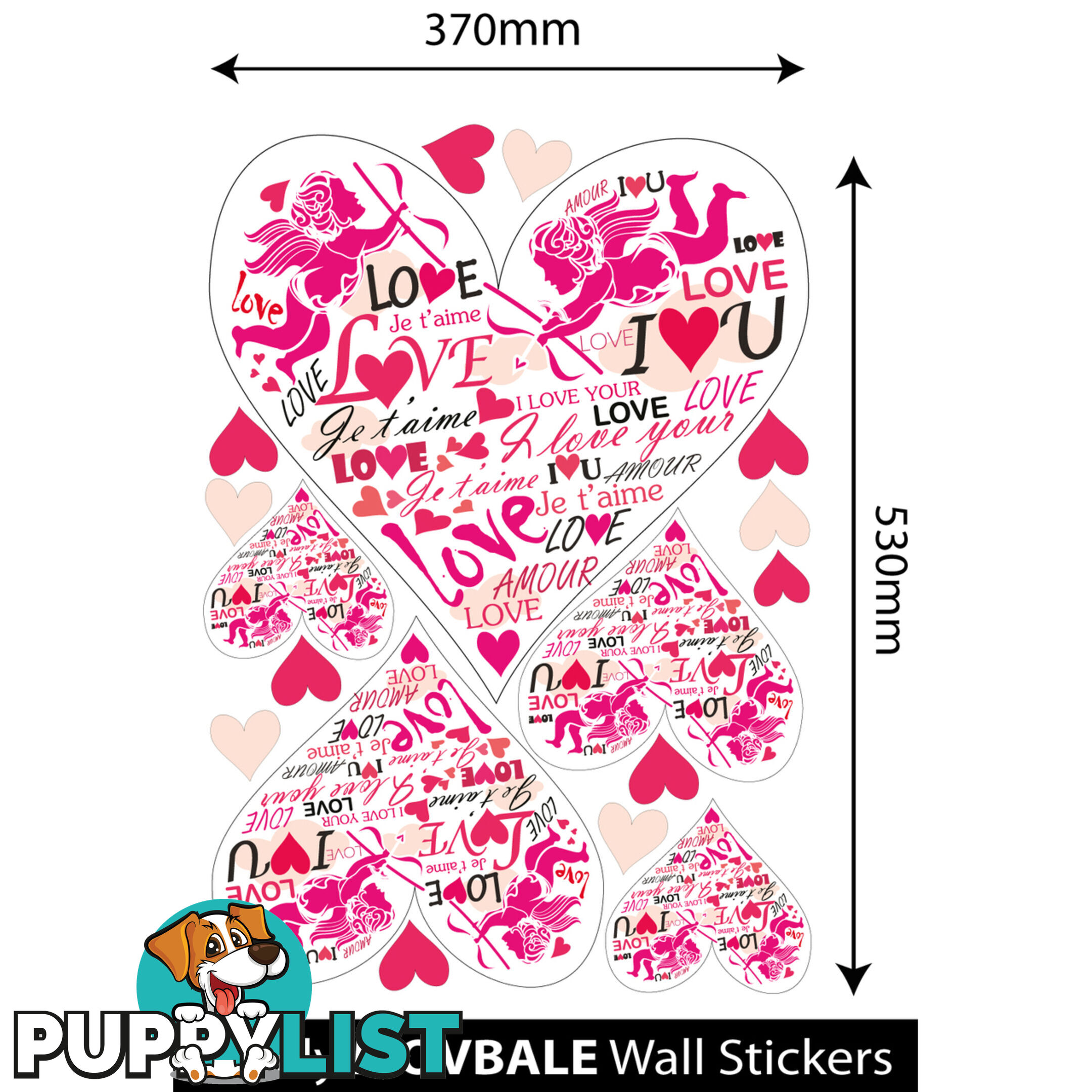 Large Size Pink Cupid Love Hearts Wall Stickers - Totally Movable