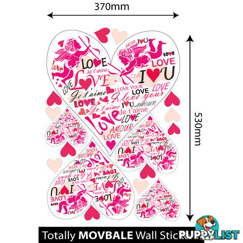 Large Size Pink Cupid Love Hearts Wall Stickers - Totally Movable