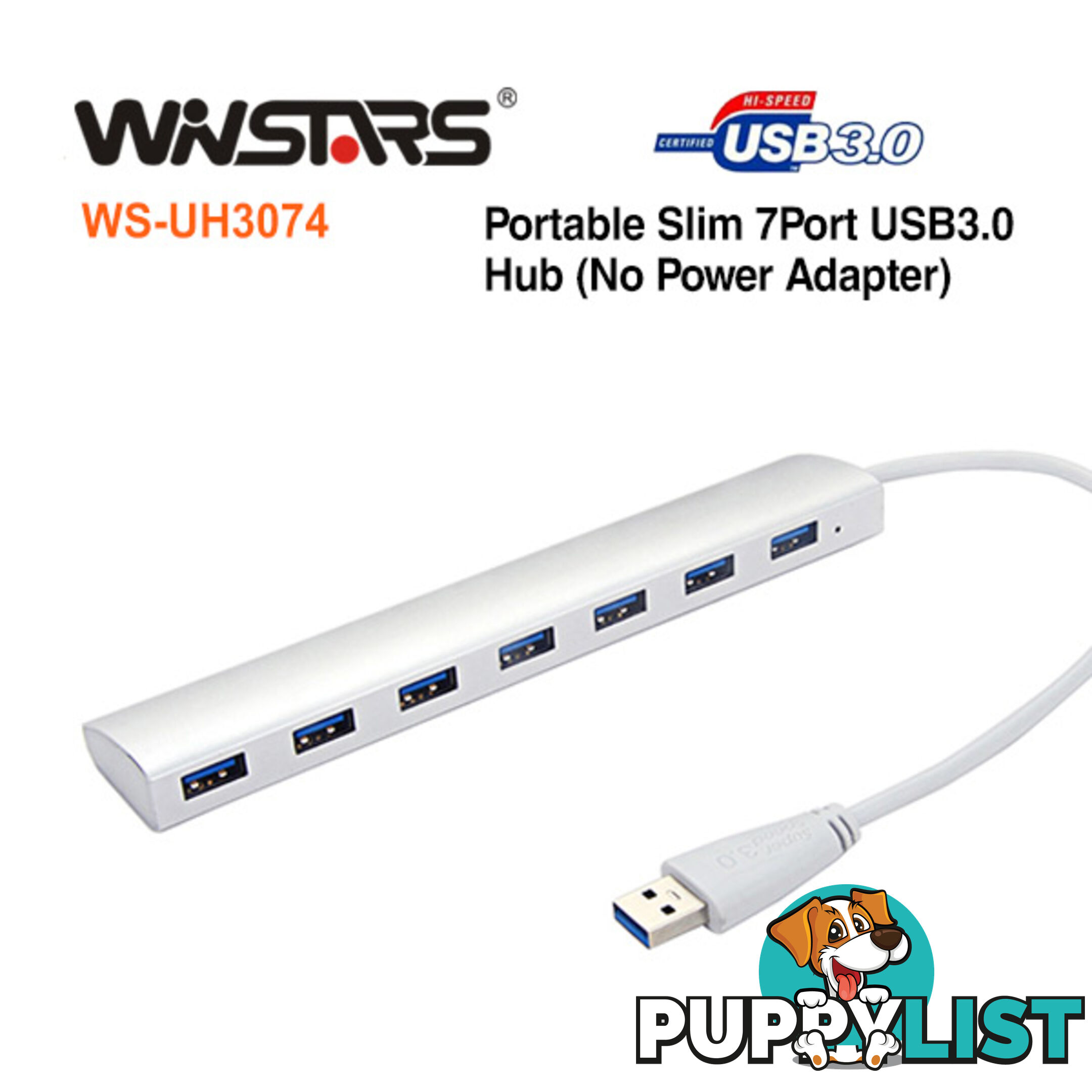 Portable slim 7-Port USB3.0 Hub (No Power)