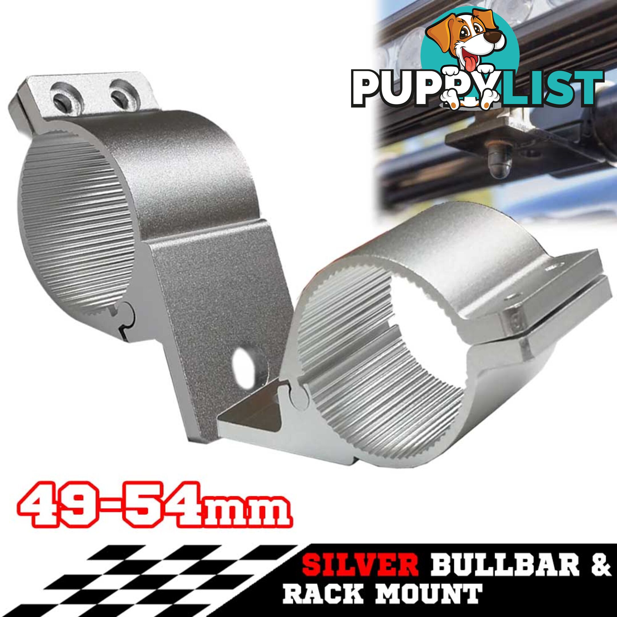 PAIR Silver Bullbar Mounting Bracket Clamp 49-54mm For LED Light Bar HID ARB