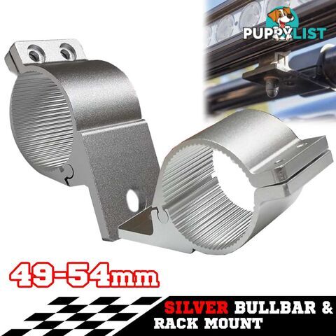 PAIR Silver Bullbar Mounting Bracket Clamp 49-54mm For LED Light Bar HID ARB