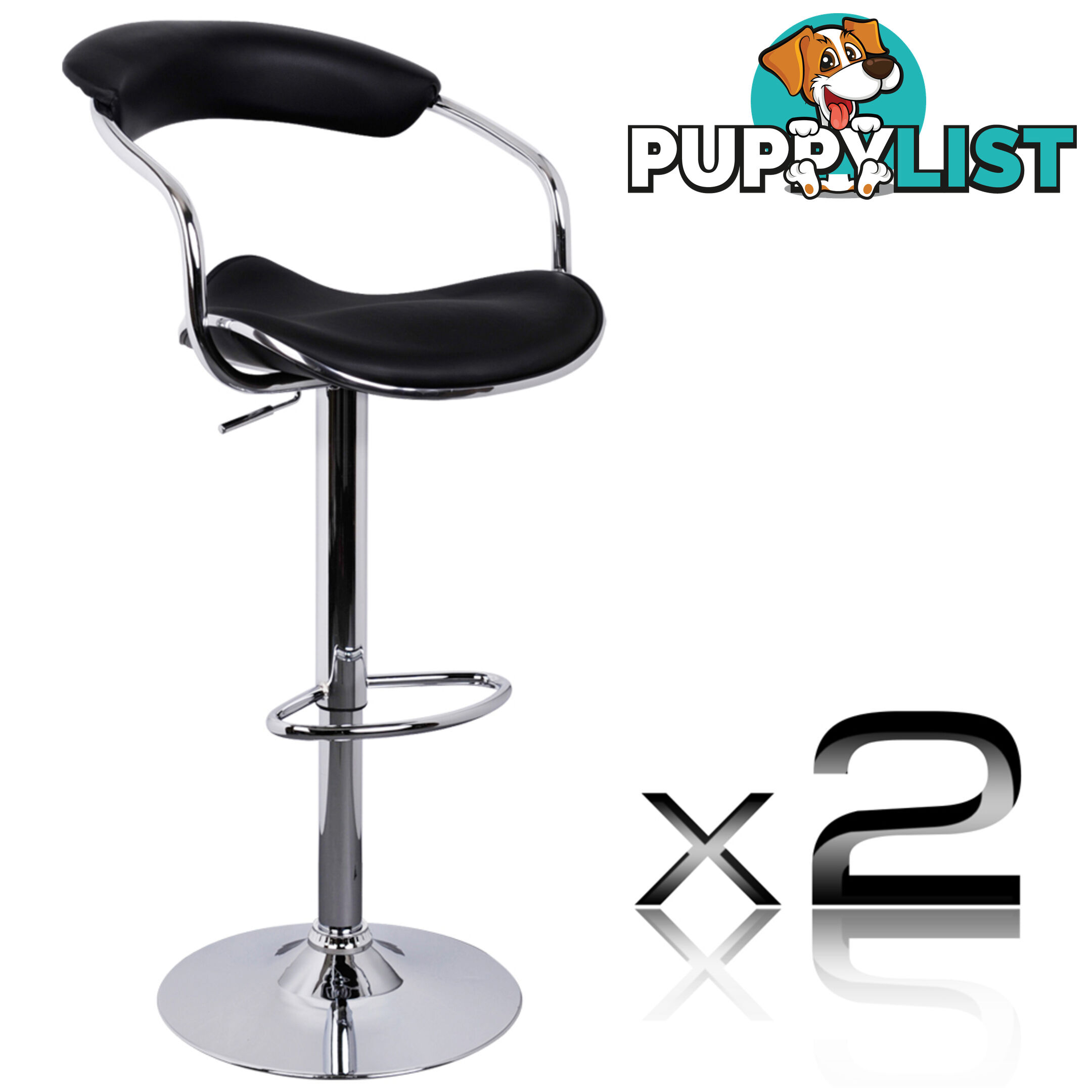 Set of 2 PU Leather Kitchen Bar Stool Black