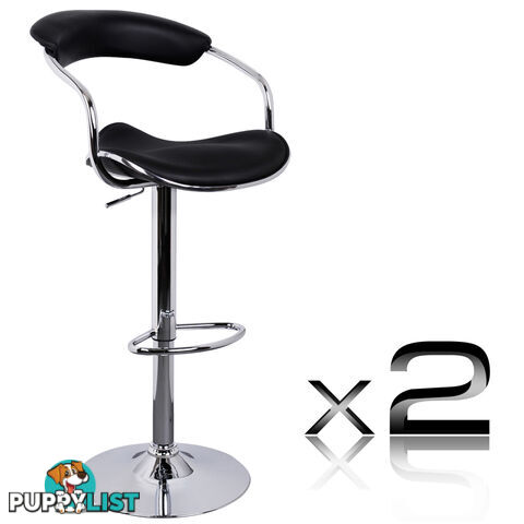 Set of 2 PU Leather Kitchen Bar Stool Black