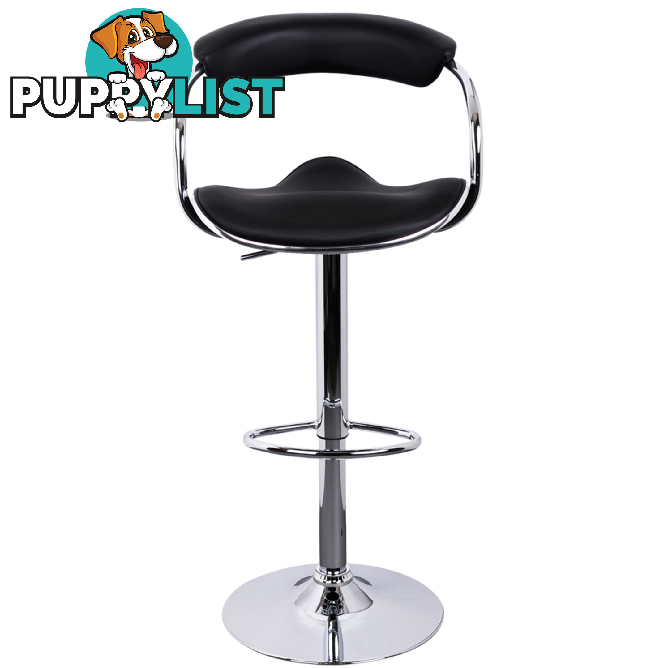 Set of 2 PU Leather Kitchen Bar Stool Black