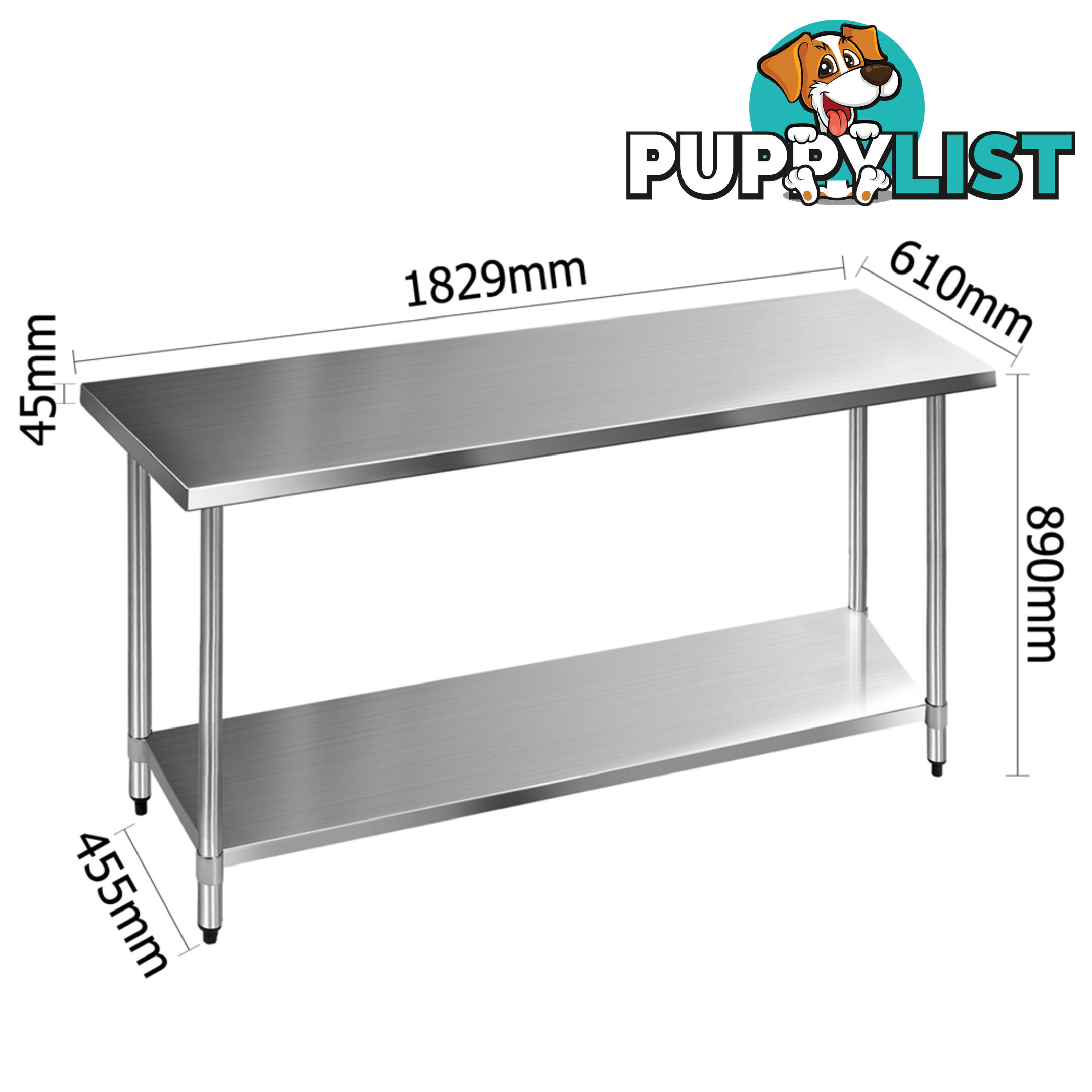 430 Stainless Steel Kitchen Work Bench Table 1829mm